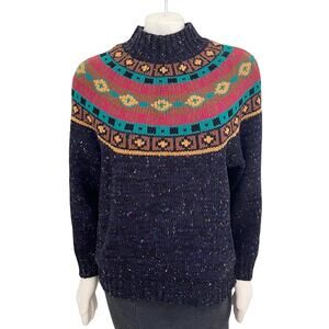 VTG 80s SML SPORT Fair Isle Mock Neck Chunky Sweater  Southwestern Tribal  SZ M